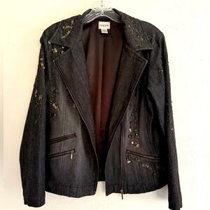 Chico's Embellished Gray Denim Moto Jacket XS